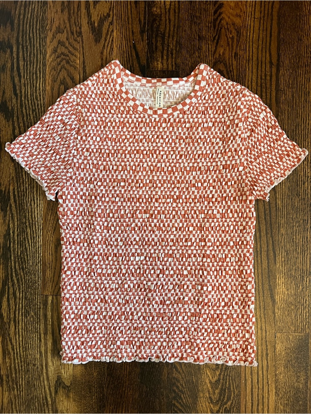 American Eagle Outfitters Short Sleeve Textured Knit Tee - Terracotta and White
